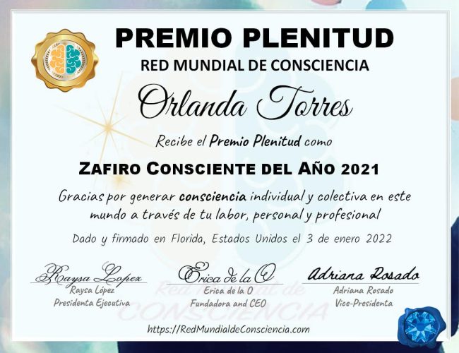 Orlanda Torres - Premio Plenitud - Zafiro del Año 2021